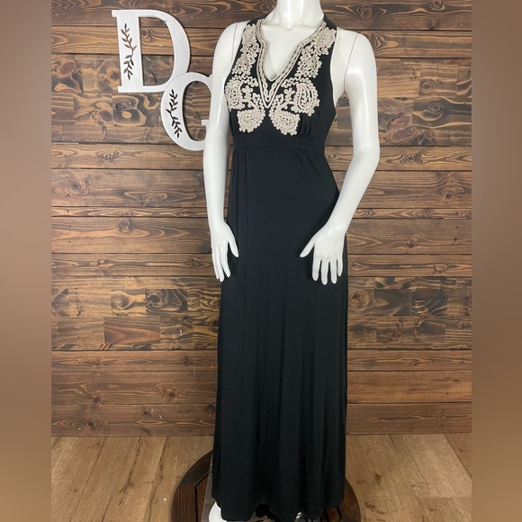 INC International Concepts Dresses & Skirts - INC International Concepts | Black Maxi Dress Lace Embroidered Split Deep V-Neck